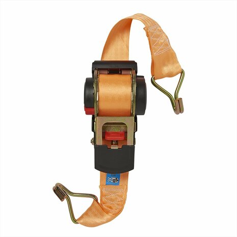 Correa de amarre con trinquete + 2 ganchos 450cm 750kg enrollable automatico