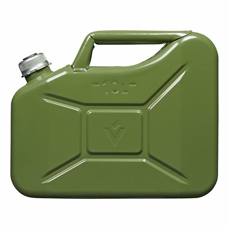 Bidon de 10L de metal verde con tapon de rosca magnetico homologado por la ONU y TuV GS