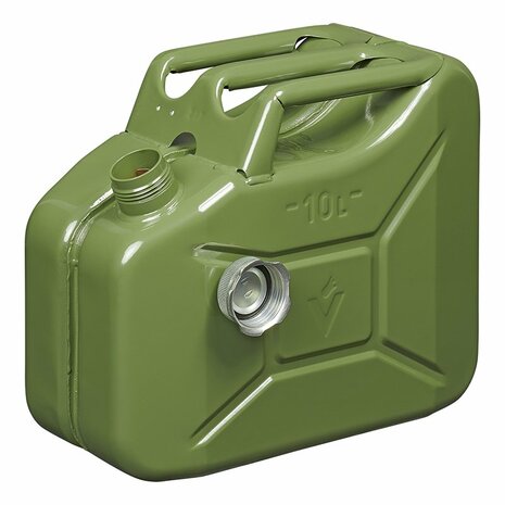 Bidon de 10L de metal verde con tapon de rosca magnetico homologado por la ONU y TuV GS