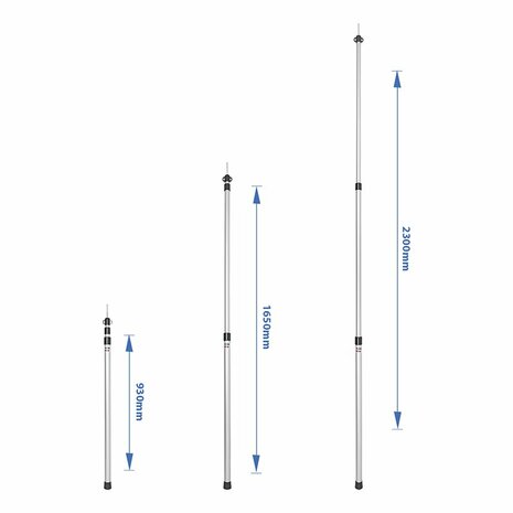 Poste telescopico para tienda de campana  3 piezas  93-230 cm (juego de 2)