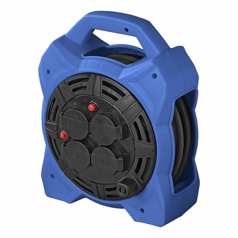 Enrollador de cable Schuko 4 vias 15M 3x1 5mm² con iluminacion LED