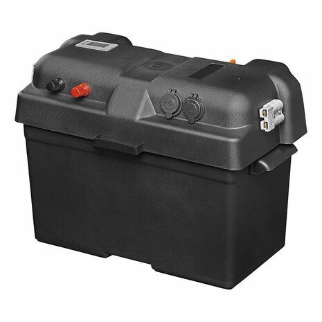 Caja de bateria 35x18x23cm 2x USB - 1x toma 12V - Voltimetro - 2x enchufe Anderson