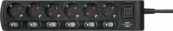 Regleta de enchufes conmutable por separado 6 tomas 2m H05VV-F 3G1,5 negro