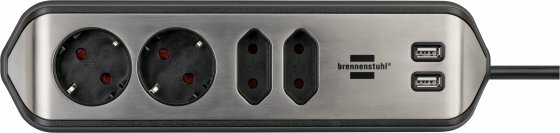 Enchufe de esquina estilo con funcion de carga USB 4 vias 2x tomas de corriente & 2x Europeo plata negro