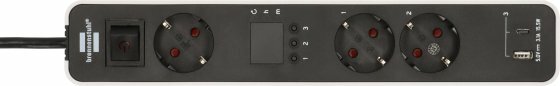 Regleta de enchufes con 3 tomas con temporizador de cuenta atrás, 1x USB A, 1x USB C, blanco negro, 1,5 m H05VV-F 3G1,5