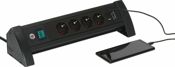 Regleta de enchufes Premium Office-Line de 4 vias negra con USB C PD 30 W y USB A 18 W, 1,8 m H05VV-F3G1,5