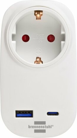 Adaptador de enchufe con cargador USB C 20W, 1x USB A 18W  blanco