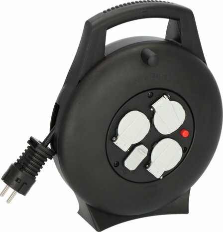 Enrollacables VL2-X 3 enchufes con funcion de carga USB negro 10m H05VV-F 3G1,5