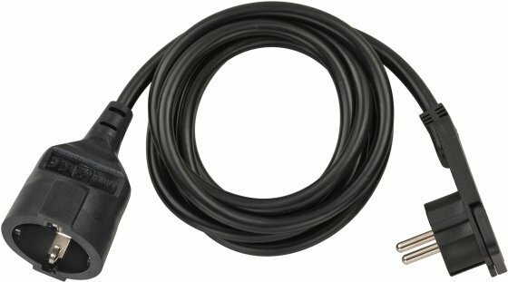 Cable de extension corto con enchufe de angulo plano 2m H05VV-F3G1,5 negro