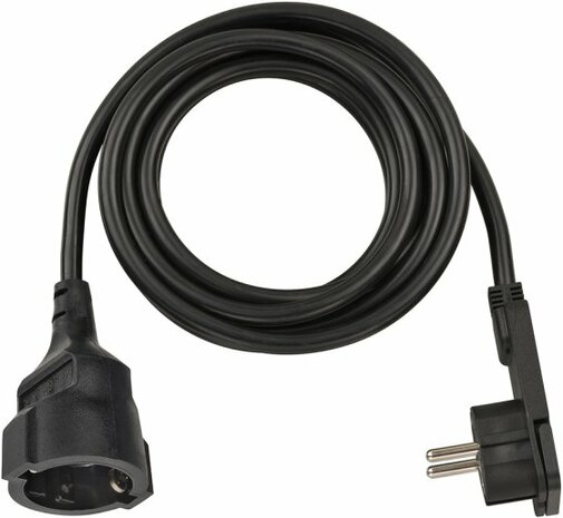 Cable de extension corto con enchufe de angulo plano 3m H05VV-F3G1,5 negro