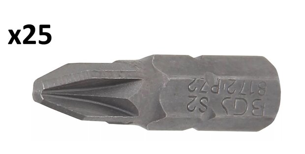 Longitud de la punta 25 mm 6,3 mm (1/4) hexágono interior cruceta Puntas PZ2 x25 unidades