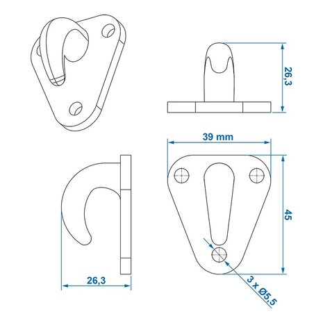 Gancho de cuerda de plastico 45x39mm x10 piezas
