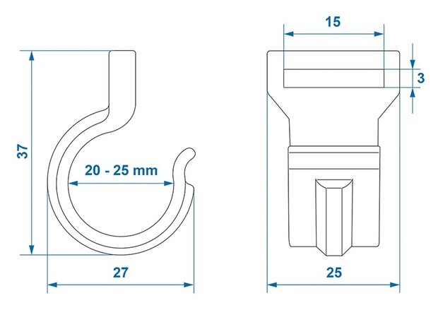 Clip para poste de tienda de campana de 20-25 mm con ranura negra x10 stuks