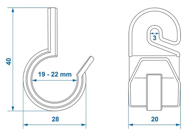 Clip para poste de tienda de campana de 19-22 mm con gancho x10 stuks