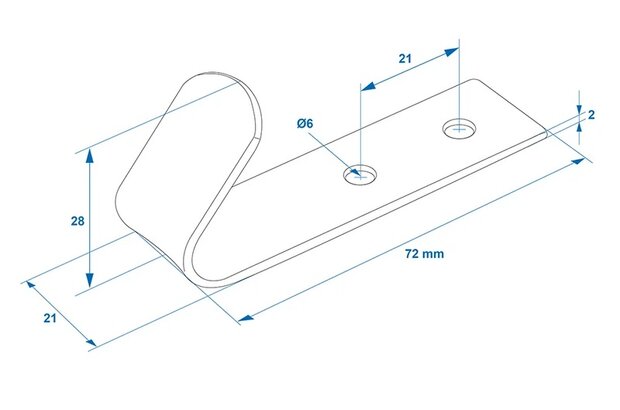 Gancho roscado de metal 72 x 21 x 2 mm x5 piezas