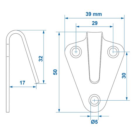 Gancho de cuerda de metal curvado de 40x45 mm x5 piezas