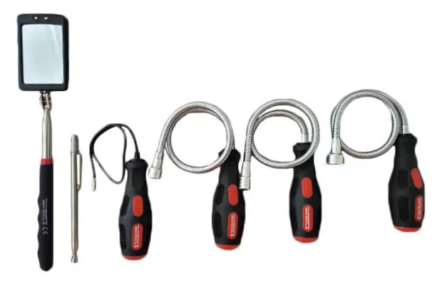 Juego de soportes magneticos flexibles y telescopicos con espejo de inspeccion – 6 piezas