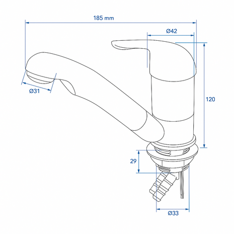 Grifo mezclador ceramico Carino 12V diámetro 33 mm cromo x5 unidades