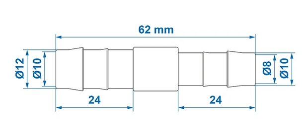 Reductor de manguera recto 12x10 mm x10 piezas