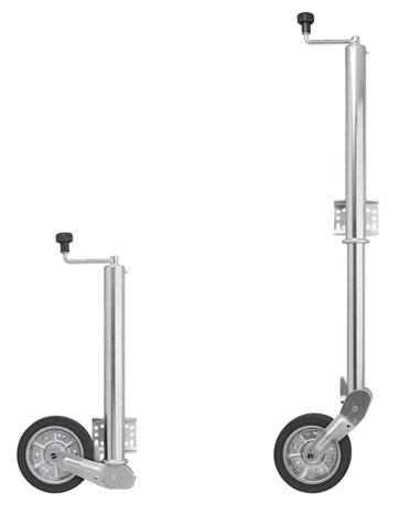 Rueda jockey 570/60 mm con llanta metalica grande y neumatico de goma 220 x 65 mm, plegable 300 kg