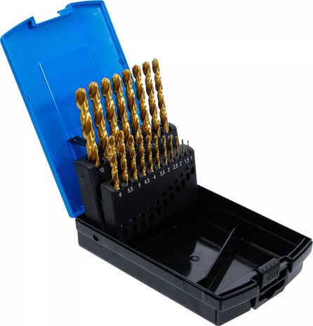 Juego de brocas espirales HSS-G nitrurado de titanio 1 - 10 mm 19 piezas