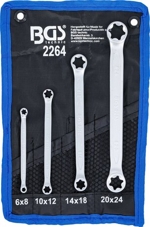 Juego de llaves de estrella dobles con cabezas E-Torx E6xE8 - E20xE24 4 piezas