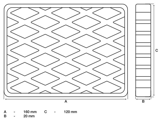 Almohadilla de goma para plataformas elevadoras 160 x 120 x 20 mm