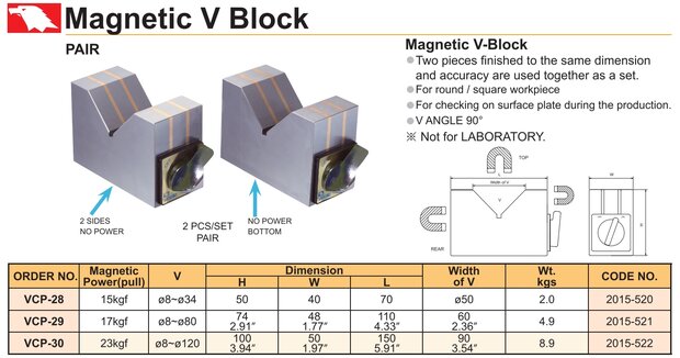 Bloque en V magnetico 8 mm - 80 mm