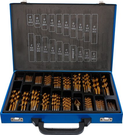 Juego de brocas espirales y escalonadas HSS nitrurado de titanio 1 - 10 mm 231 piezas