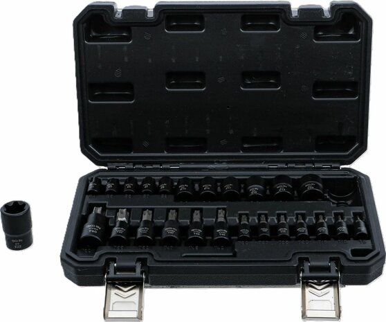 Juego de puntas y llaves de vaso entrada (1/4), (3/8), (1/2) E-Torx / perfil en T (para Torx) 25 piezas