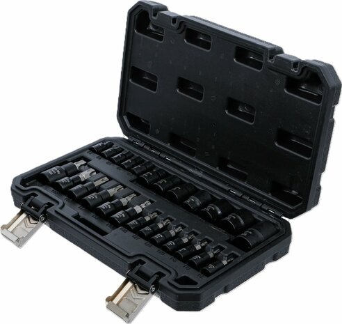 Juego de puntas y llaves de vaso entrada (1/4), (3/8), (1/2) E-Torx / perfil en T (para Torx) 25 piezas