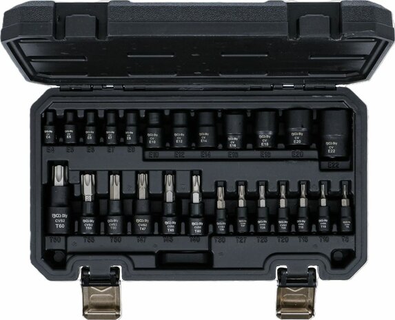 Juego de puntas y llaves de vaso entrada (1/4), (3/8), (1/2) E-Torx / perfil en T (para Torx) 25 piezas