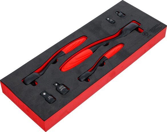 Juego de carracas reversibles y adaptadores dentado de precision salida cuadrado exterior (1/4) - (3/8) - (1/2) 7 piezas