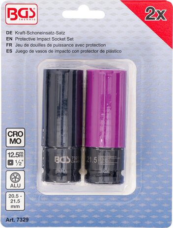 Juego de vasos de impacto con protector de plastico 12,5 mm (1/2) 20,5 / 21,5 mm 2 piezas