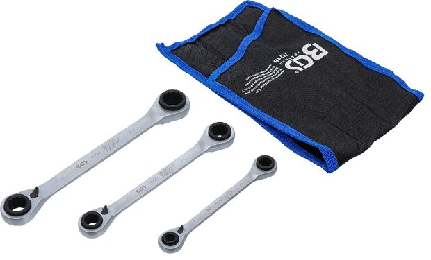 Juego de llaves combinadas dobles con carraca reversible 4 en 1 3 piezas