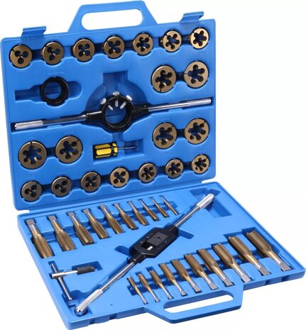 Juego de machos y terrajas 45 piezas, recubrimiento de titanio M6&ndash;M24