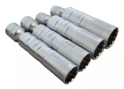 Juego de vasos para bujias 3/8 magneticos flexibles de 4 piezas