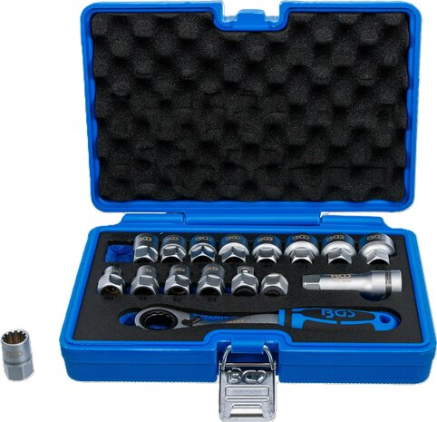 Juego de llaves de vaso con agujero pasante Gear Lock 10 - 24 mm 17 piezas