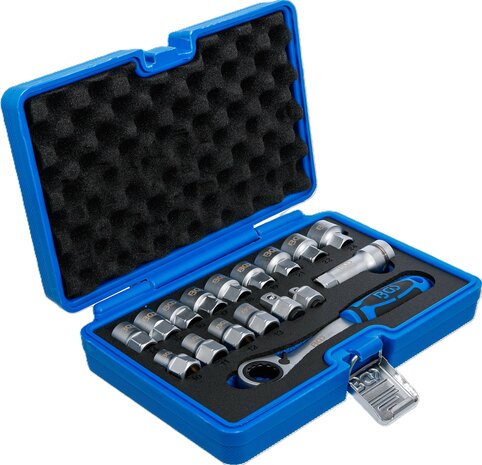 Juego de llaves de vaso con agujero pasante Gear Lock 10 - 24 mm 17 piezas