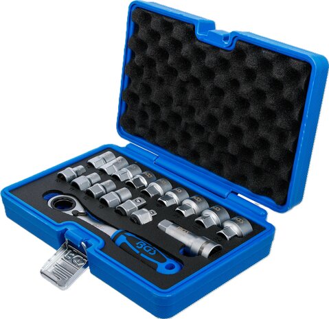 Juego de llaves de vaso con agujero pasante Gear Lock 10 - 24 mm 17 piezas