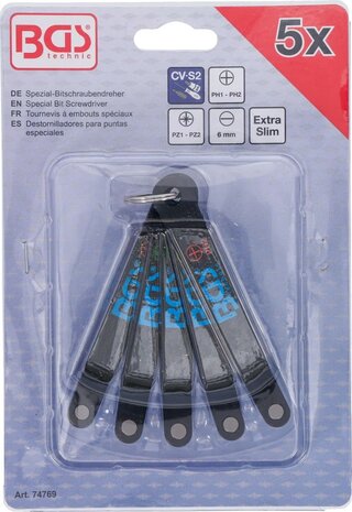 Destornilladores para puntas especiales ultra plana ranura SL en cruz PH y PZ perfil en T (para Torx) 5 pieza