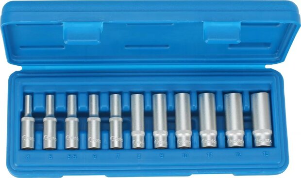Juego de vasos largos 11 piezas 1/4 hexagonales 4-13 mm 
