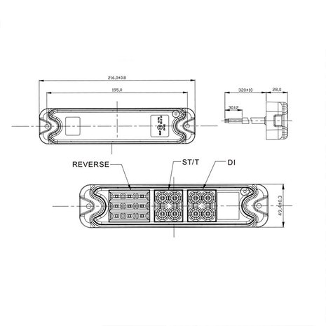 Luz trasera de 5 funciones 192x51mm 21LED