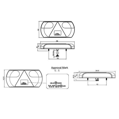 Luz trasera 6 funciones 296x142mm 32LED izquierda