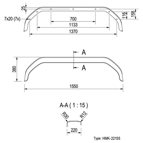 Guardabarros de plastico para eje tandem de 13 14 pulgadas (22155)