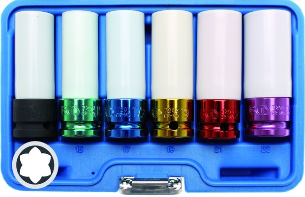 Juego de vasos de impacto con protector de plastico entrada 12,5 mm (1/2) 6 piezas