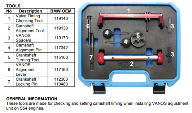 Juego de calado de distribucion para BMW S54 8 piezas