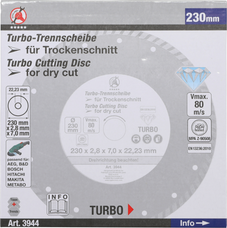 Disco de diamante corte turbo 230 mm