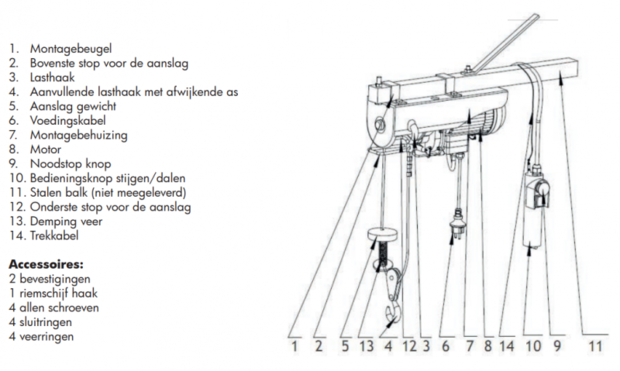 Polipasto de cable 230v 400 kg, 12 m, 230 v, funcionamiento con cable