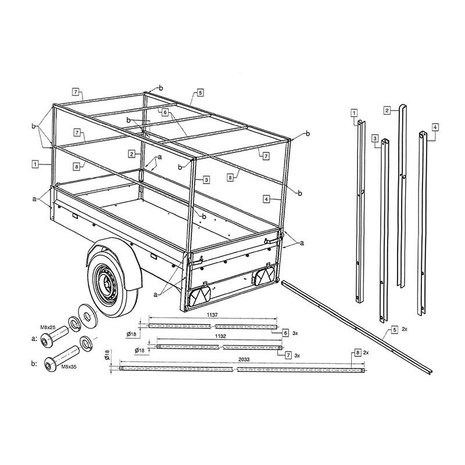 Frame metal for trailer 2075x1140x900mm